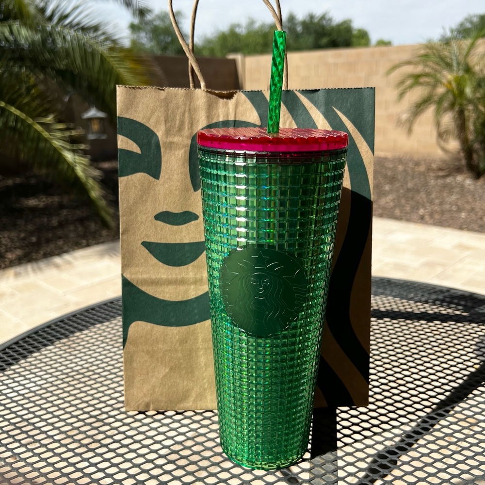 Starbucks Emerald Green and Pink Gem Cut Venti Cold Cup Tumbler 24oz NWT
